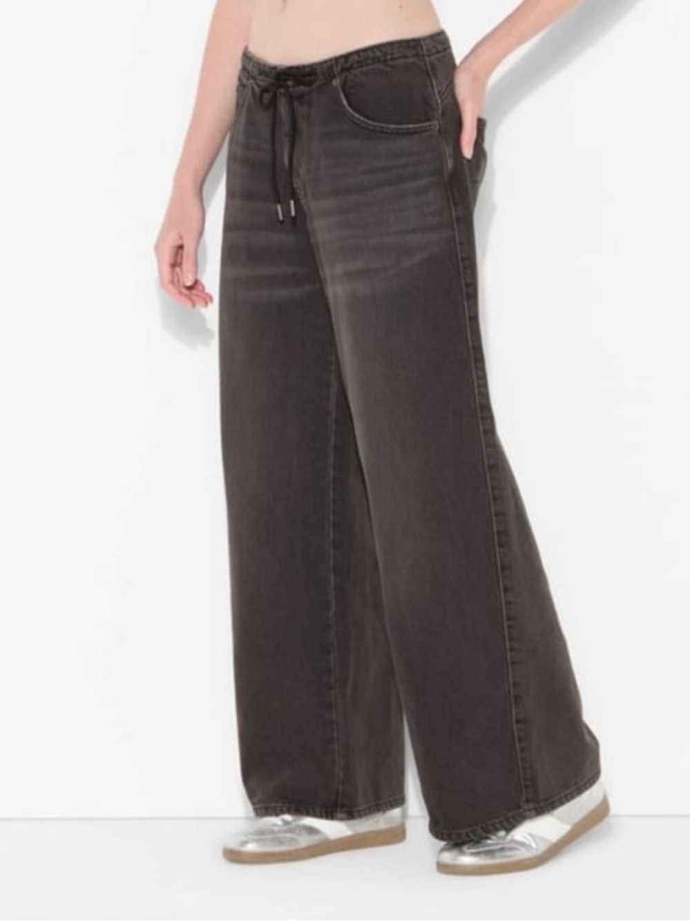 wild fable Washed Black Wide-Leg Drawstring Jeans